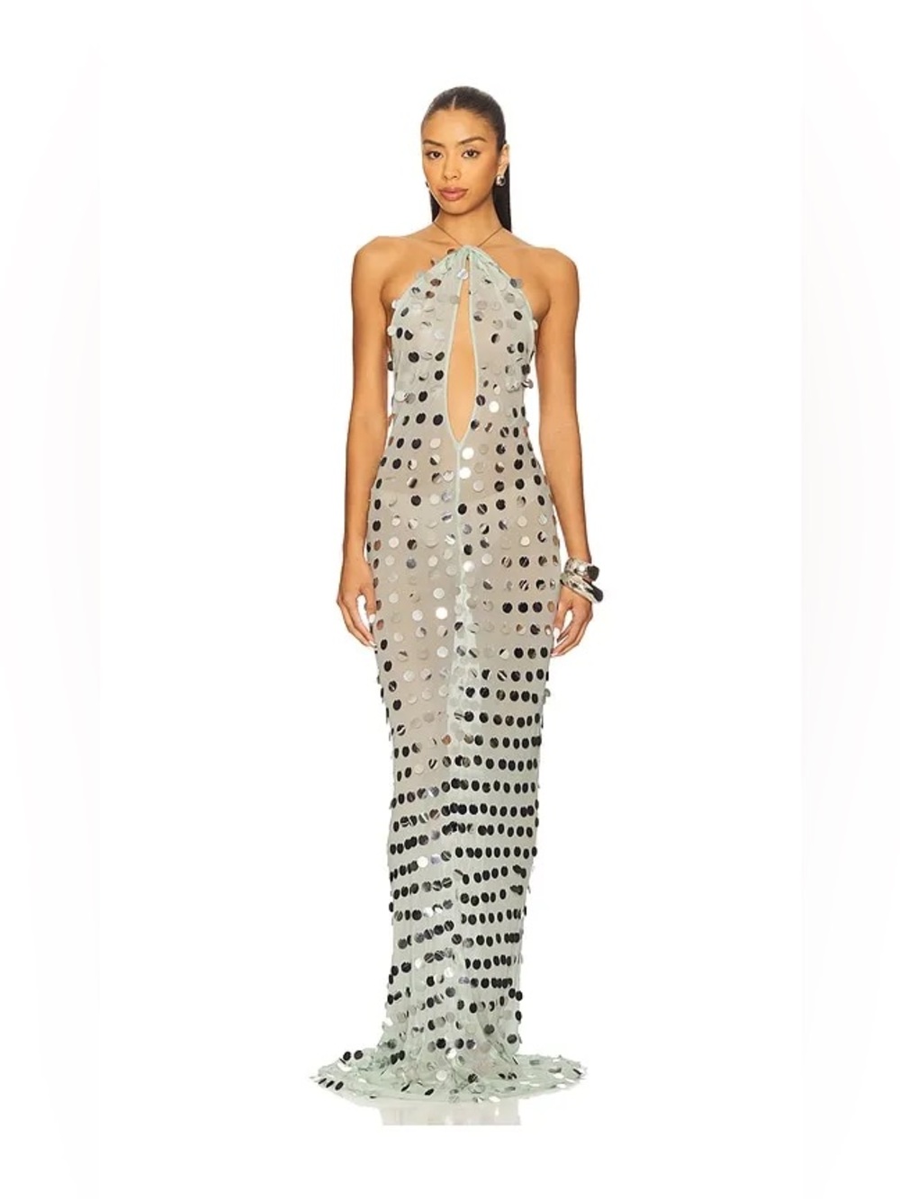 MISHA The Mirror Bead Mint Sequin Halter Maxi Dress REVOLVE